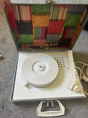 Vanity Fair Retro Portable Record Player with Multicolor Lined Case